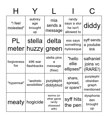 hylic bingo Card