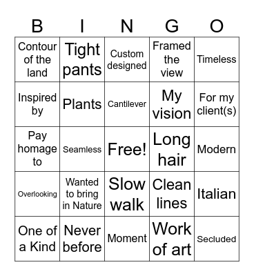 Douche Architect Bingo Card