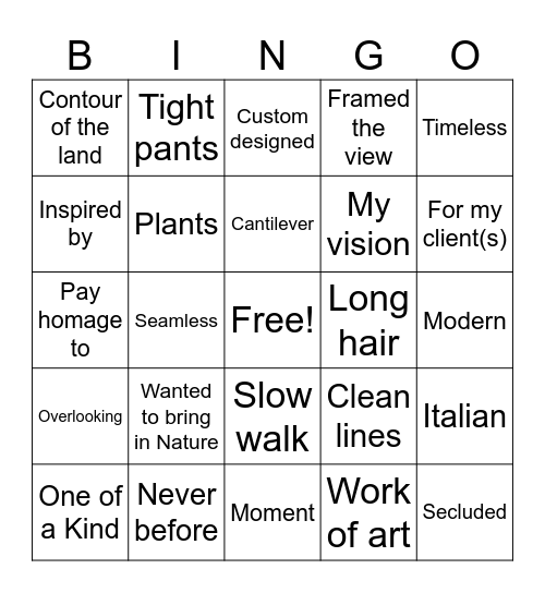 Douche Architect Bingo Card