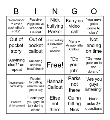 Staff Meeting Bingo Card