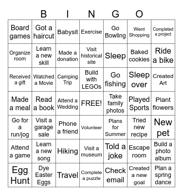 Spring Break Bingo Card