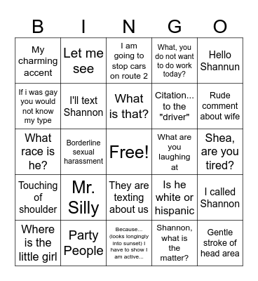 Sanchez BINGO Card