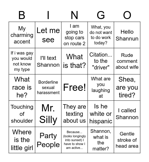 Sanchez BINGO Card