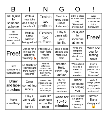 Test Week Superstars Bingo Card