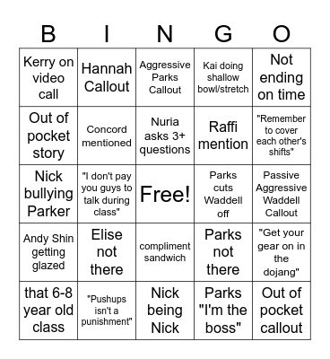 Staff Meeting Bingo Card