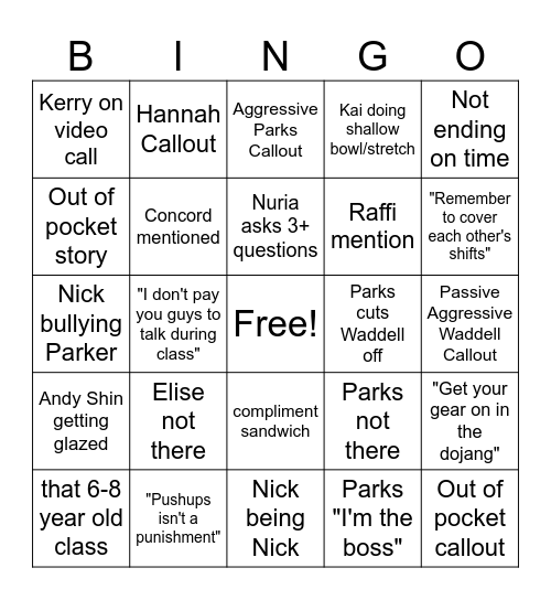 Staff Meeting Bingo Card