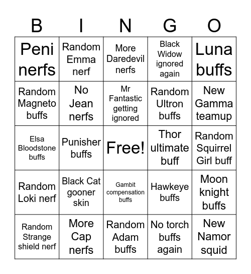 Season 7.5 Bingo Card