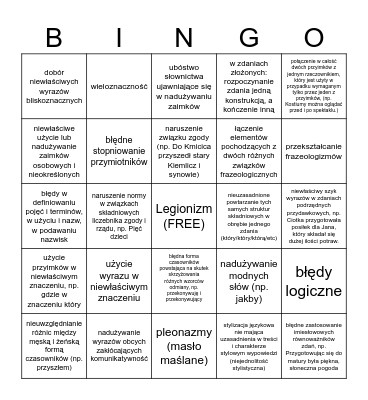 Błędy Językowe Bingo Card