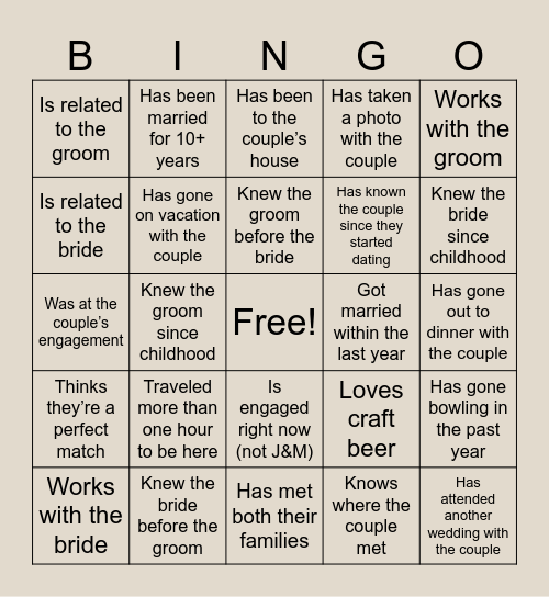 Love is Brewing! Find someone who… Bingo Card