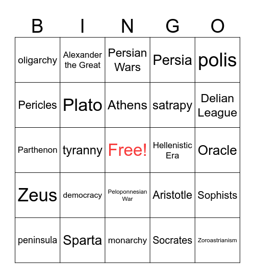 Greece Review Bingo Card