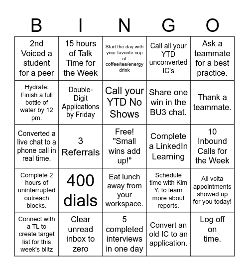 BU3 April 2026 Challenge - Week 2 Bingo Card