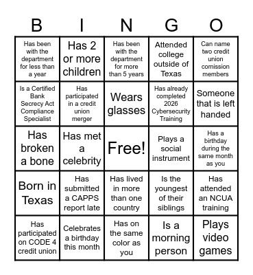 COWORKER Bingo Card