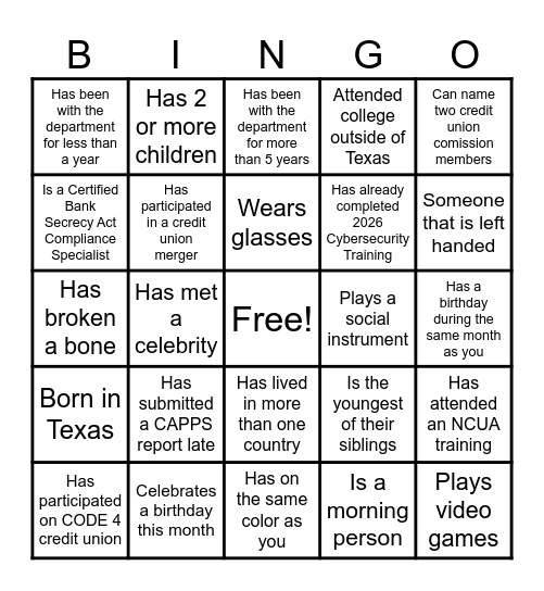 COWORKER Bingo Card