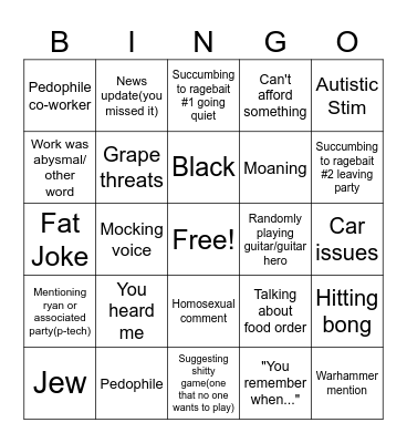 Lactating King Employee Bingo Card