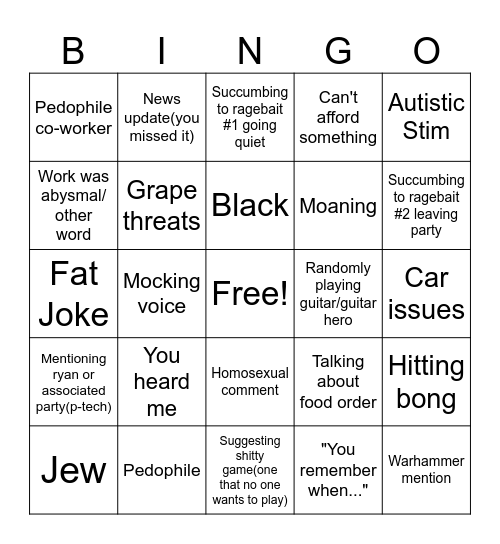 Lactating King Employee Bingo Card