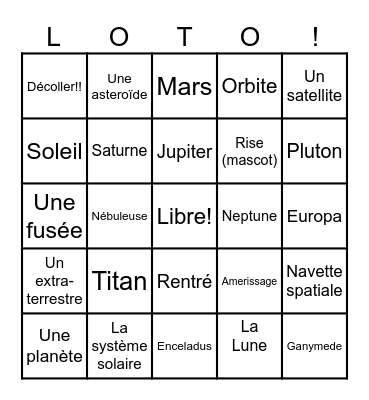 L'ESPACE Bingo Card