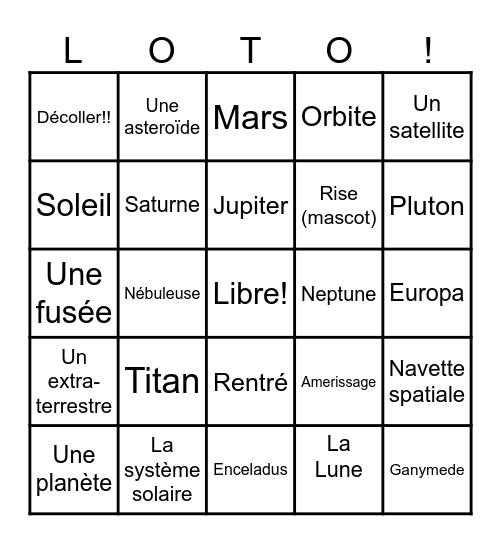 L'ESPACE Bingo Card