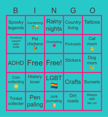 Penpal bingo Card