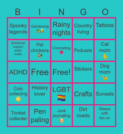 Penpal bingo Card