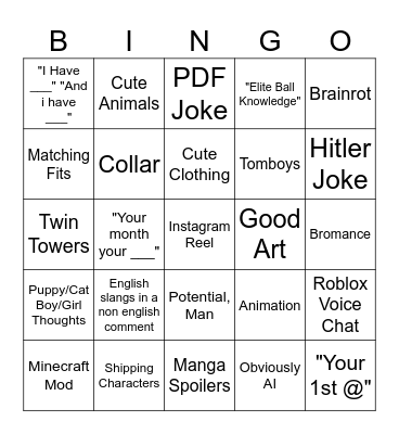 Instagram Bingo Card