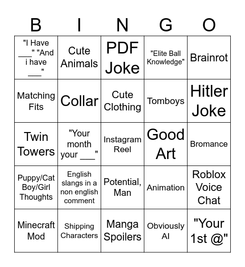 Instagram Bingo Card