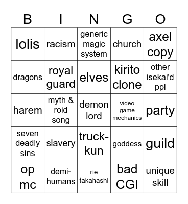 TRASHY ISEKAI BOARD Bingo Card