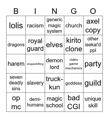 TRASHY ISEKAI BOARD Bingo Card
