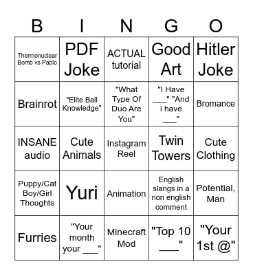Instagram Bingo Card