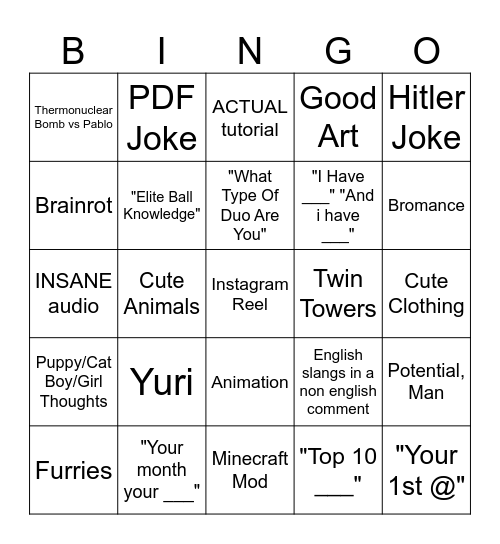 Instagram Bingo Card