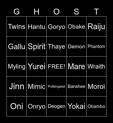 Phasmophobia Ghost Bingo Card