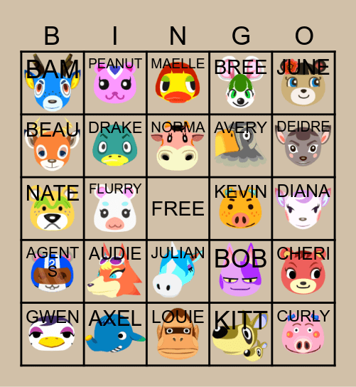 ACNH Villager Hunt Bingo Card