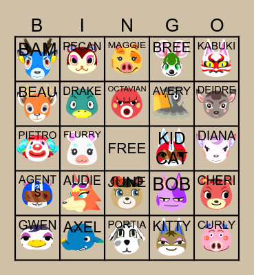 ACNH Villager Hunt Bingo Card