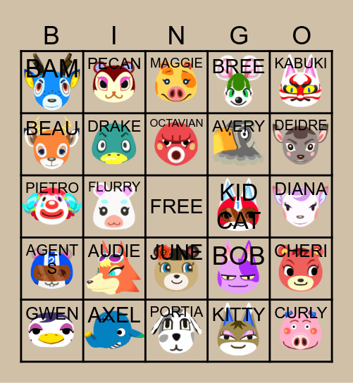 ACNH Villager Hunt Bingo Card