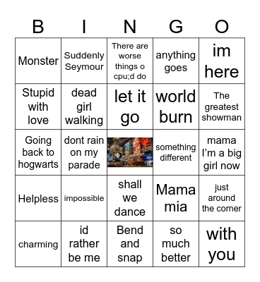 Show tunes 🎤🧚🏼‍♂️🦁 Bingo Card