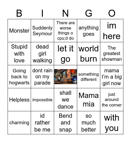 Show tunes 🎤🧚🏼‍♂️🦁 Bingo Card