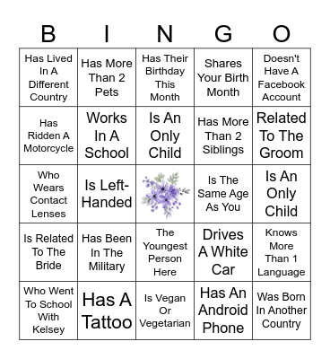 Guess the Guest - Bridal Shower Bingo Card