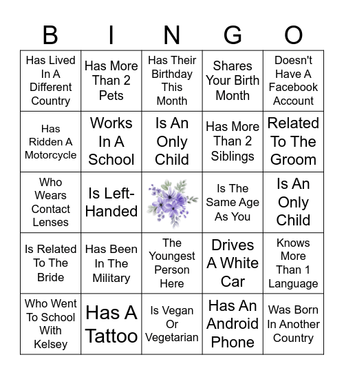 Guess the Guest - Bridal Shower Bingo Card