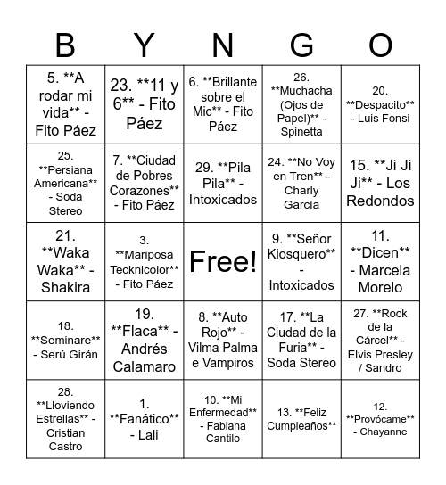 Bingo sin título Bingo Card