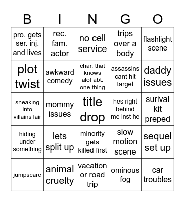 movie bingo Card