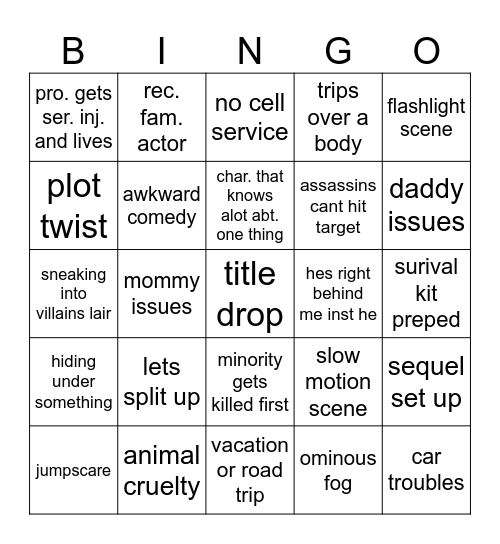 movie bingo Card