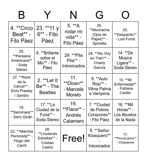 Bingo sin título Bingo Card