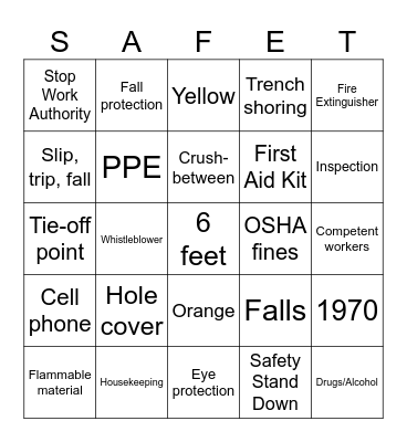 Construction Safety Trivia Bingo by Aidan, Jack, Ryan, and Tatumn Bingo Card