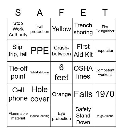 Construction Safety Trivia Bingo by Aidan, Jack, Ryan, and Tatumn Bingo Card
