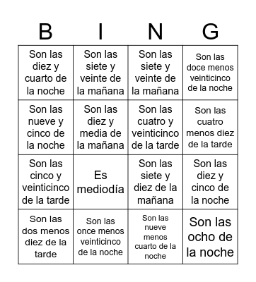 ¿Qué hora es? am-pm Bingo Card