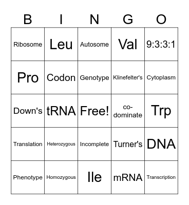 Genetics Bingo Card