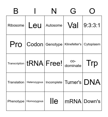 Genetics Bingo Card