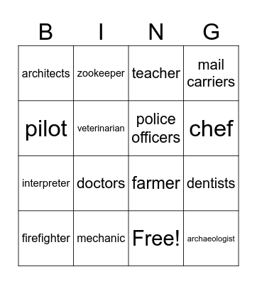 Community Helpers Bingo Card