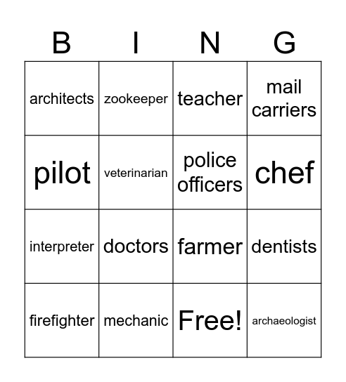 Community Helpers Bingo Card