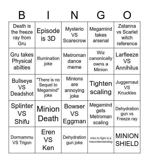 Death Battle Season 11 Bingo Card