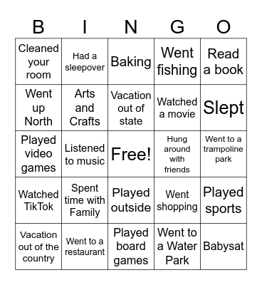 Spring Break Bingo Card